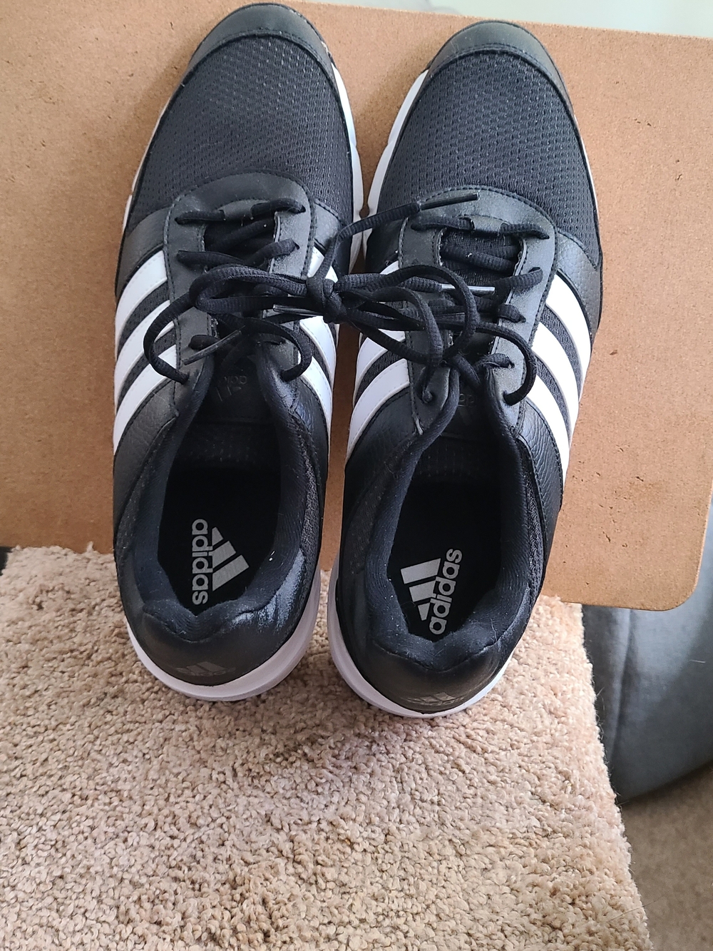 Adidas Black/White Three Stripe Golf Shoes Lace Up Sneakers Men’s Size 11 1/2